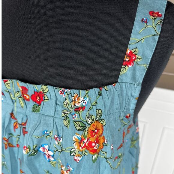Yesno Bohemian Maxi Dress Front Pockets Wide Straps Floral Beach Summer Teal L - Picture 5 of 16